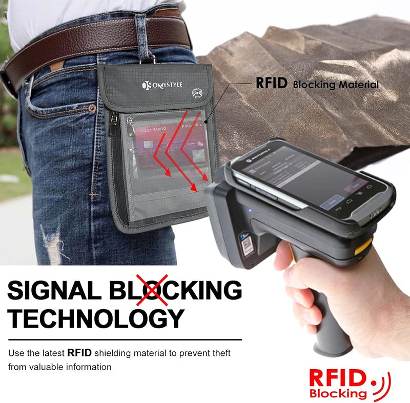 OMYSTYLE Neck Wallet, RFID Passport Holder for Travel, Adjustable Neck Strap, Waterproof Neck Pouch for Men & Women to Keep Cash, Credit Cards and Documents Safe, Grey (8x6) - Image 3